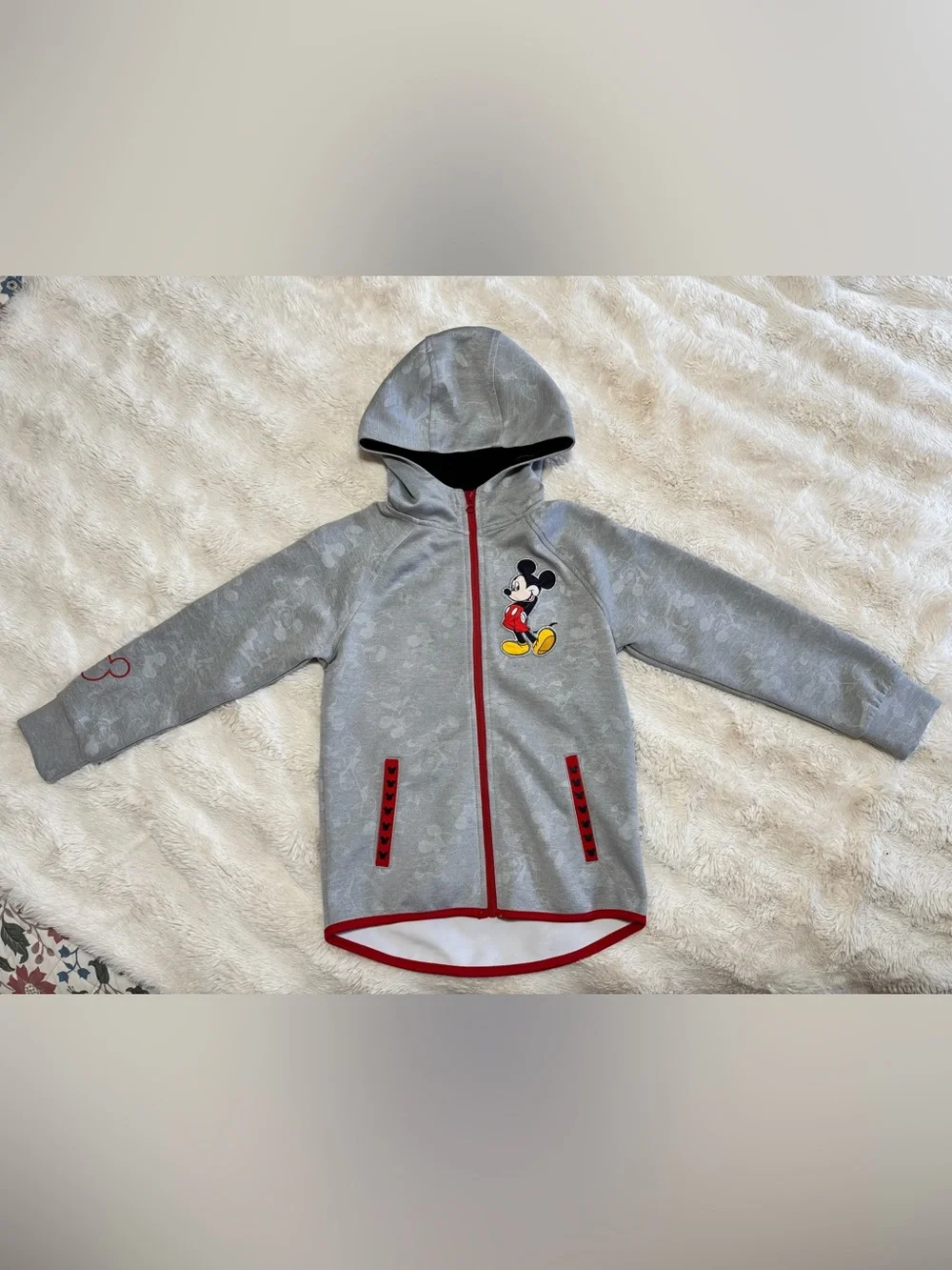Disney Gray Hoodie with Red Trim and Mickey Patch